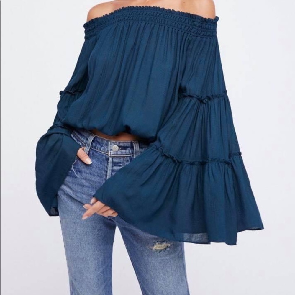 Free People Free Spirit off the shoulder top, size Small, Teal
